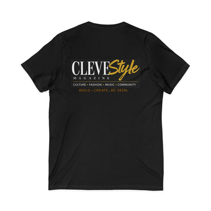 CLEVEstyle Logo V‑Neck Tee — Build Create Be Seen Back Graphic