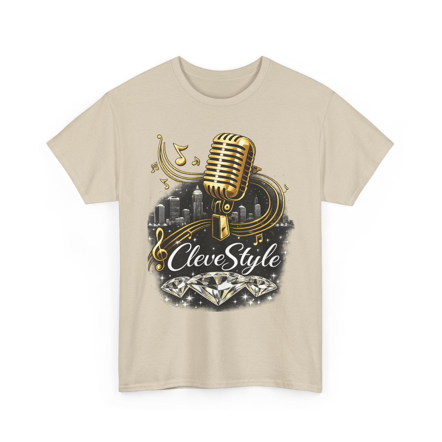 Microphone Music Tee — "CleveStyle" Vintage Gold Mic Music T‑Shirt