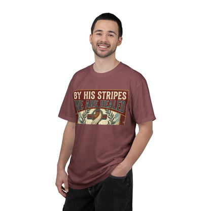 Christian T-Shirt — "By His Stripes We Are Healed" Vintage Faith Tee