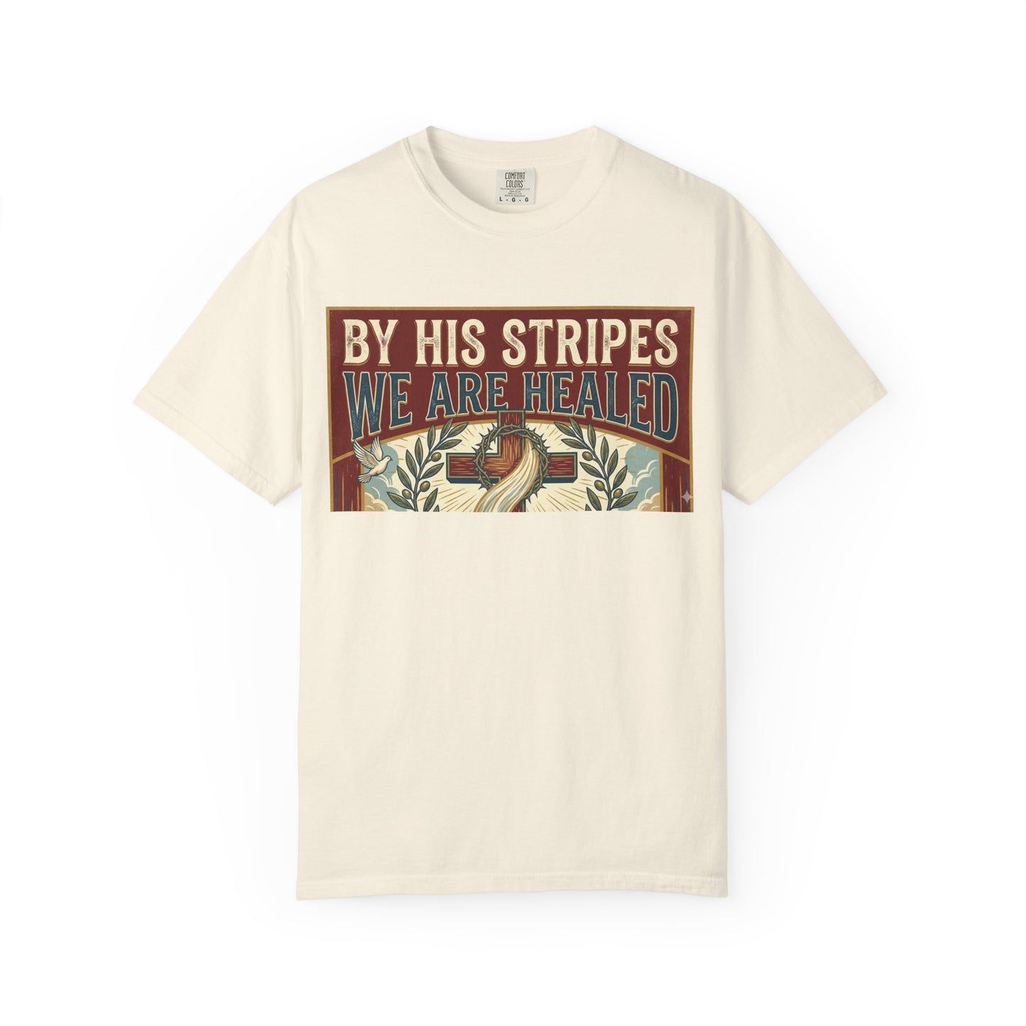 Christian T-Shirt — "By His Stripes We Are Healed" Vintage Faith Tee