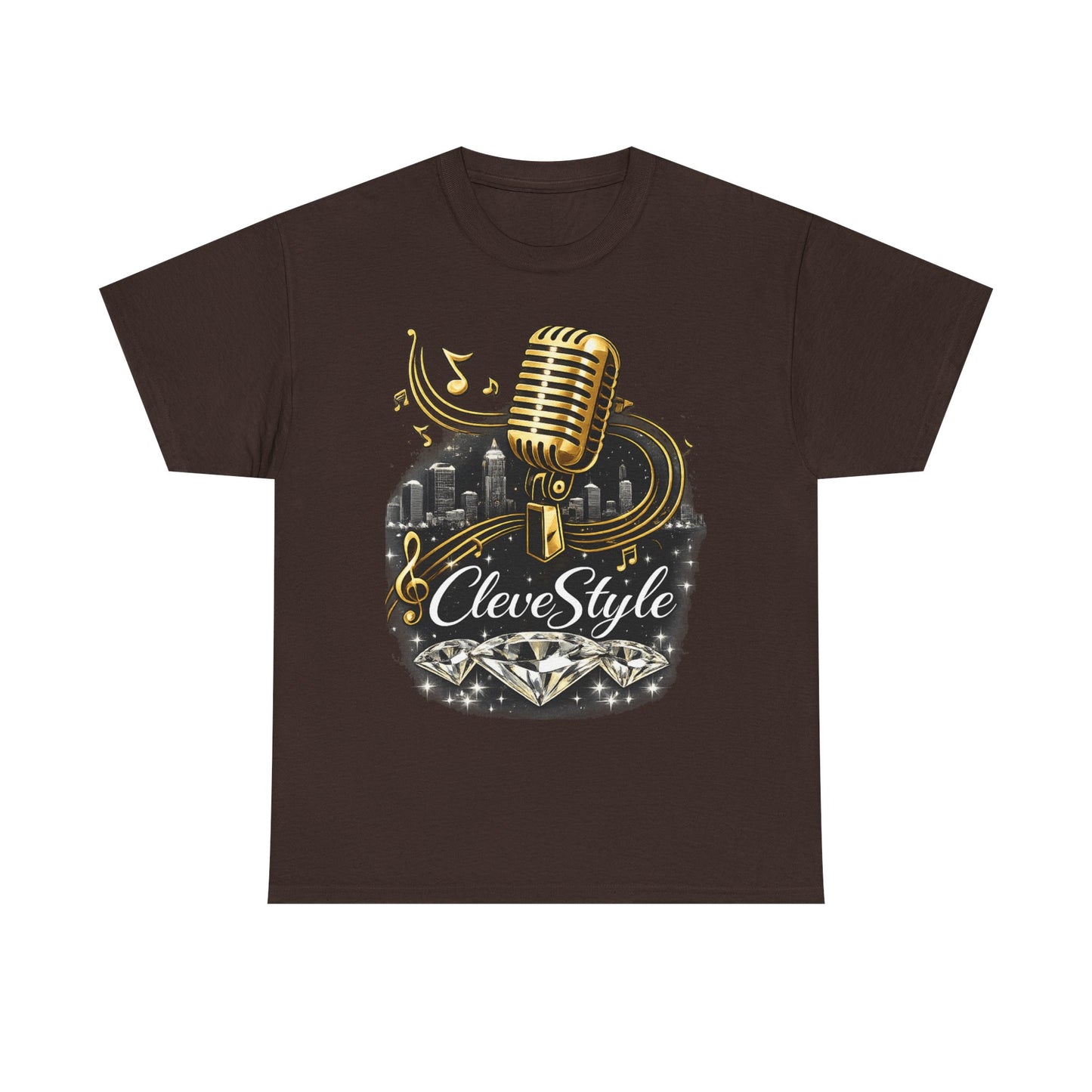 Microphone Music Tee — "CleveStyle" Vintage Gold Mic Music T‑Shirt