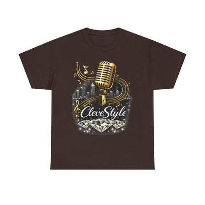 Microphone Music Tee — "CleveStyle" Vintage Gold Mic Music T‑Shirt