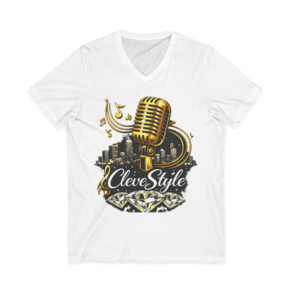 Cleveland Music Microphone V‑Neck Tee — "CleveStyle" Vintage Mic Design