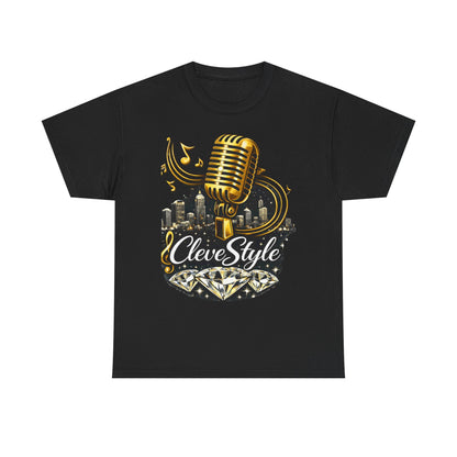 Vintage Gold Microphone T‑Shirt — 'ClevStyle' Music City Tee