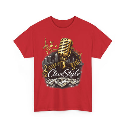 Microphone Music Tee — "CleveStyle" Vintage Gold Mic Music T‑Shirt