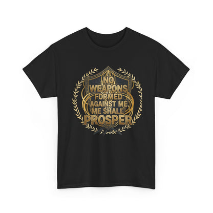 Shield Emblem Tee — “No Weapons Formed Against Me Shall Prosper” Inspirational Graphic T‑Shirt