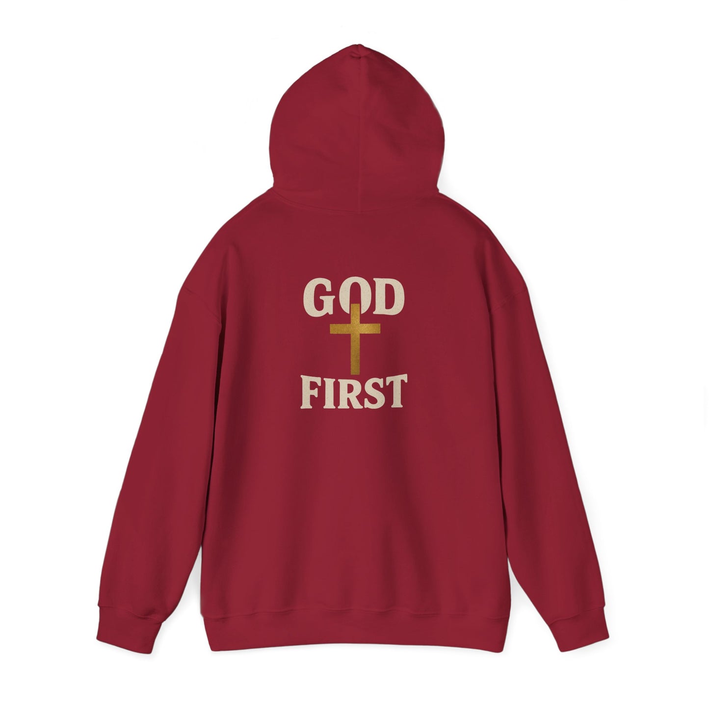 God First Hoodie — Faith-Based Christian Pullover with Gold Cross