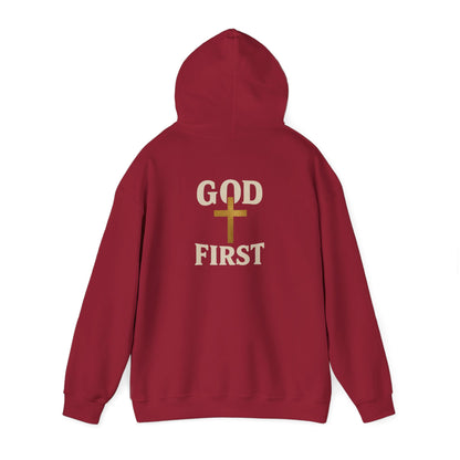 God First Hoodie — Faith-Based Christian Pullover with Gold Cross