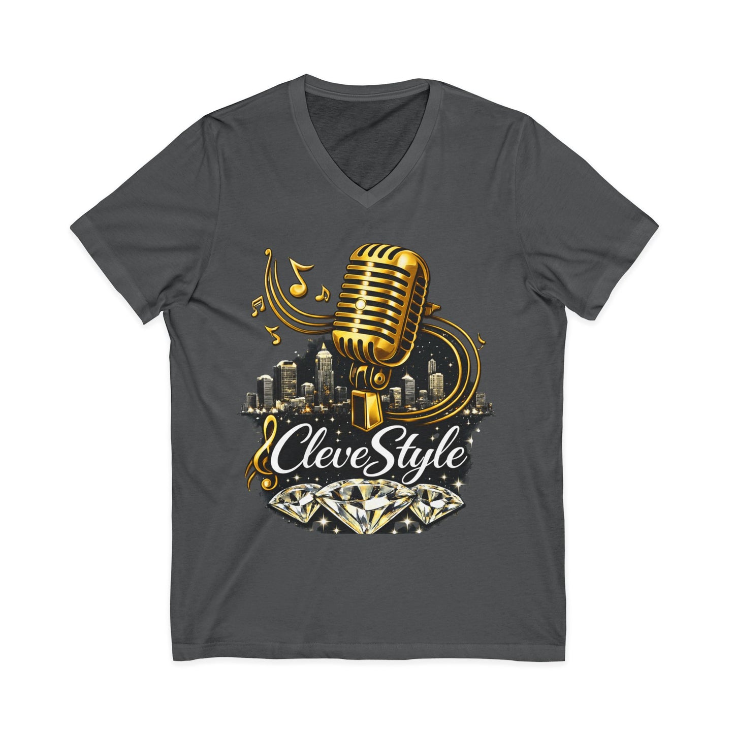 Cleveland Music Microphone V‑Neck Tee — "CleveStyle" Vintage Mic Design