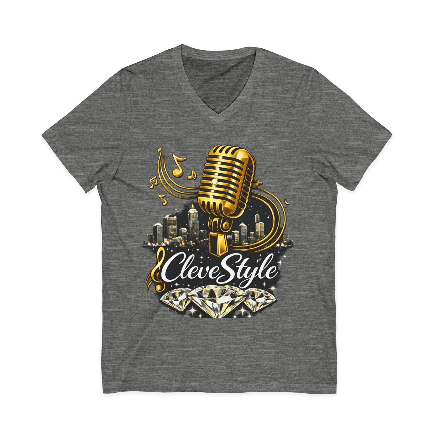 Cleveland Music Microphone V‑Neck Tee — "CleveStyle" Vintage Mic Design