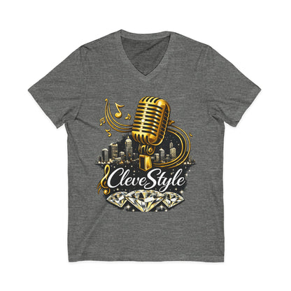 Cleveland Music Microphone V‑Neck Tee — "CleveStyle" Vintage Mic Design