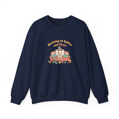 Surviving on Coffee and Chaos Sweatshirt | parenting morning humor, tired parent