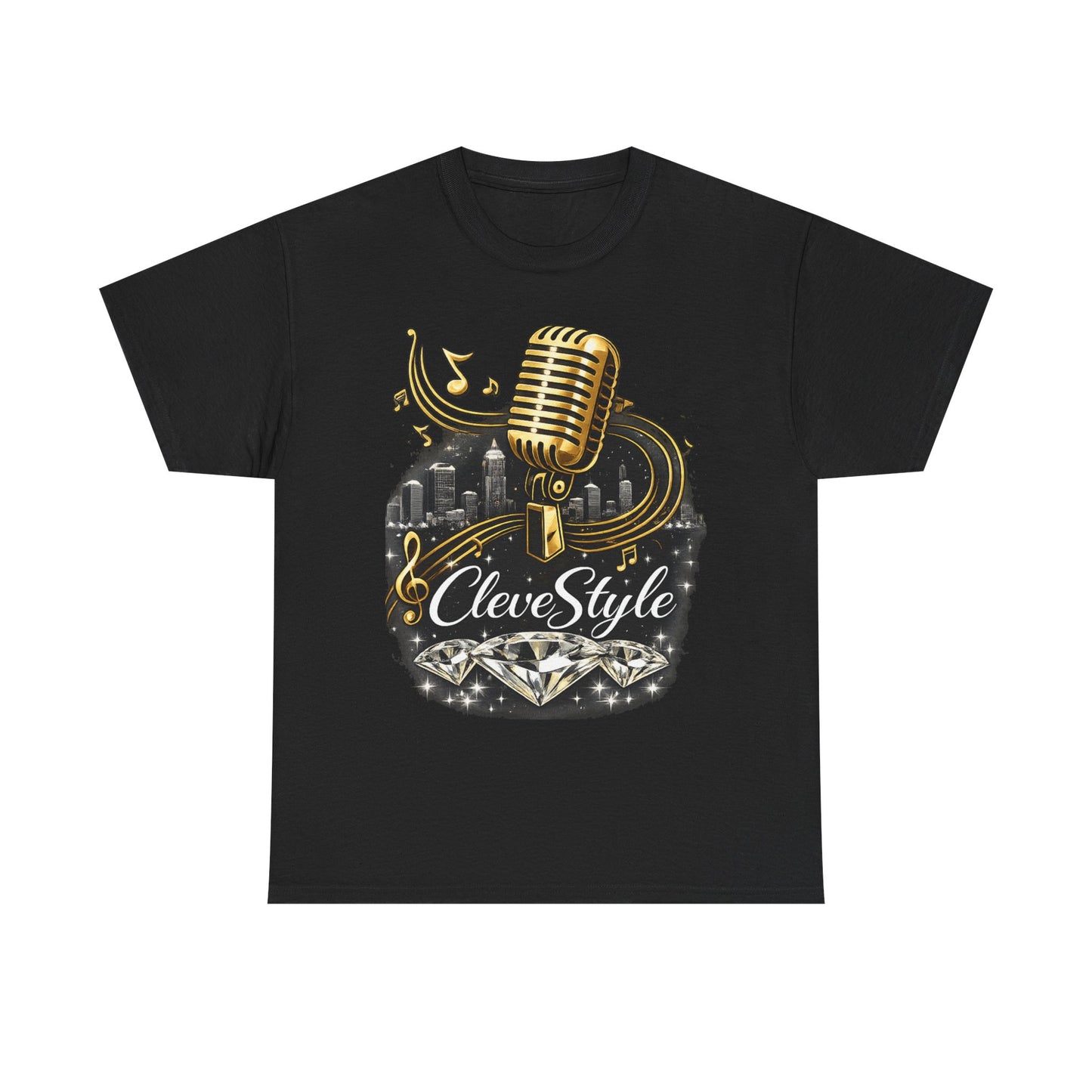 Microphone Music Tee — "CleveStyle" Vintage Gold Mic Music T‑Shirt