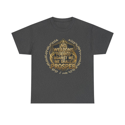 Shield Emblem Tee — “No Weapons Formed Against Me Shall Prosper” Inspirational Graphic T‑Shirt