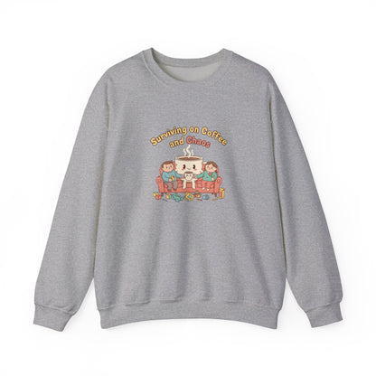 Surviving on Coffee and Chaos Sweatshirt | parenting morning humor, tired parent