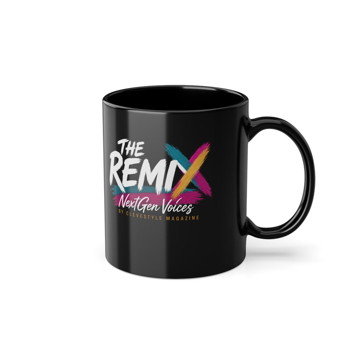 Black Coffee Mug — 'The Remix' Retro Neon Logo 11oz