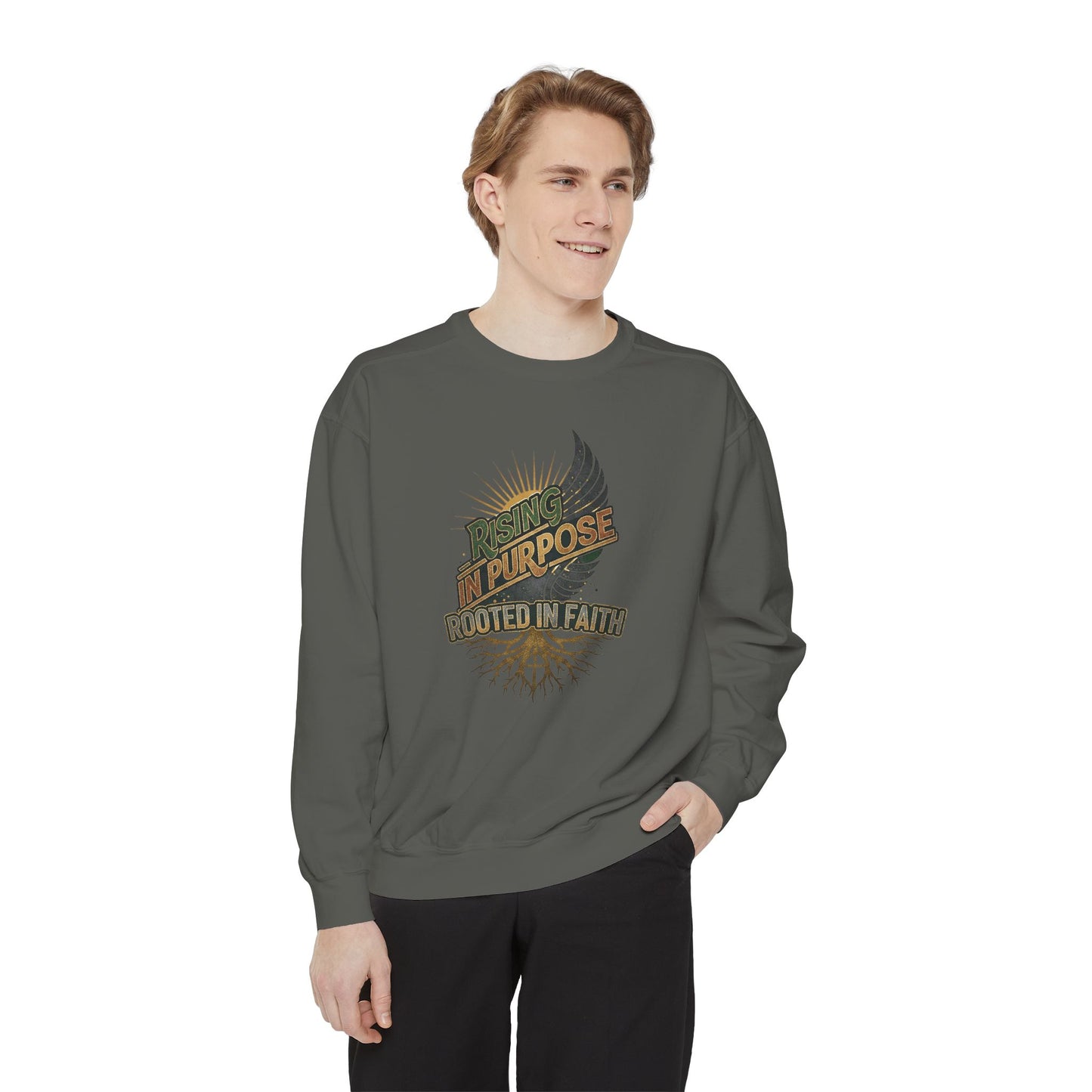 Sweatshirt — "Purpose Rooted in Faith" Vintage Religious Crewneck