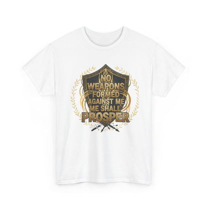 Shield Emblem Tee — “No Weapons Formed Against Me Shall Prosper” Inspirational Graphic T‑Shirt