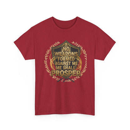 Shield Emblem Tee — “No Weapons Formed Against Me Shall Prosper” Inspirational Graphic T‑Shirt