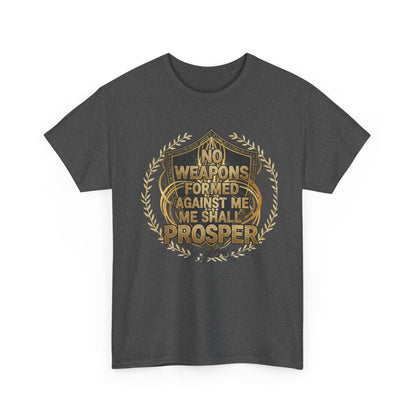 Shield Emblem Tee — “No Weapons Formed Against Me Shall Prosper” Inspirational Graphic T‑Shirt