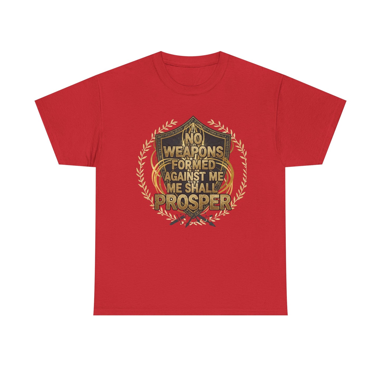 Shield Emblem Tee — “No Weapons Formed Against Me Shall Prosper” Inspirational Graphic T‑Shirt