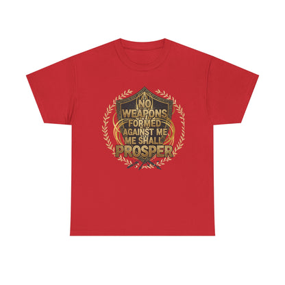 Shield Emblem Tee — “No Weapons Formed Against Me Shall Prosper” Inspirational Graphic T‑Shirt
