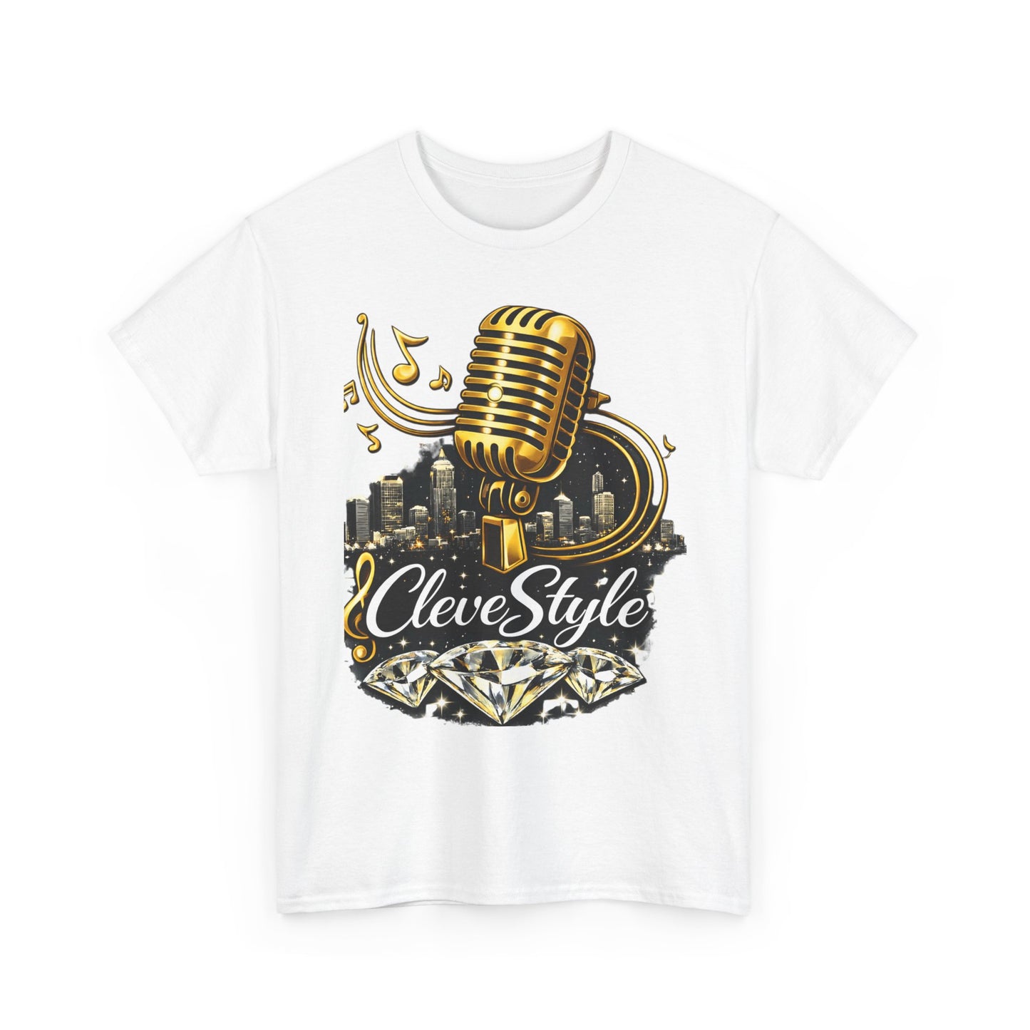 Vintage Gold Microphone T‑Shirt — 'ClevStyle' Music City Tee