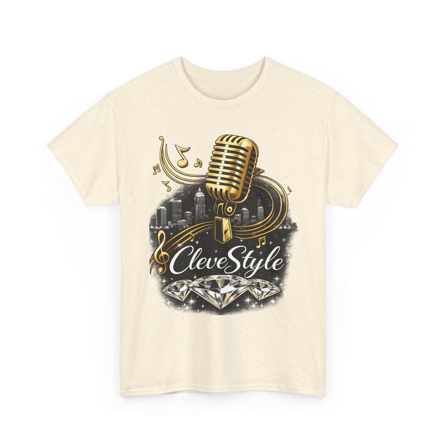 Microphone Music Tee — "CleveStyle" Vintage Gold Mic Music T‑Shirt