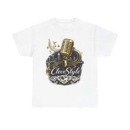 Microphone Music Tee — "CleveStyle" Vintage Gold Mic Music T‑Shirt
