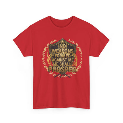 Shield Emblem Tee — “No Weapons Formed Against Me Shall Prosper” Inspirational Graphic T‑Shirt