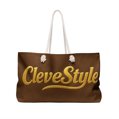 Weekender Bag — White CleveStyle Logo Travel Tote
