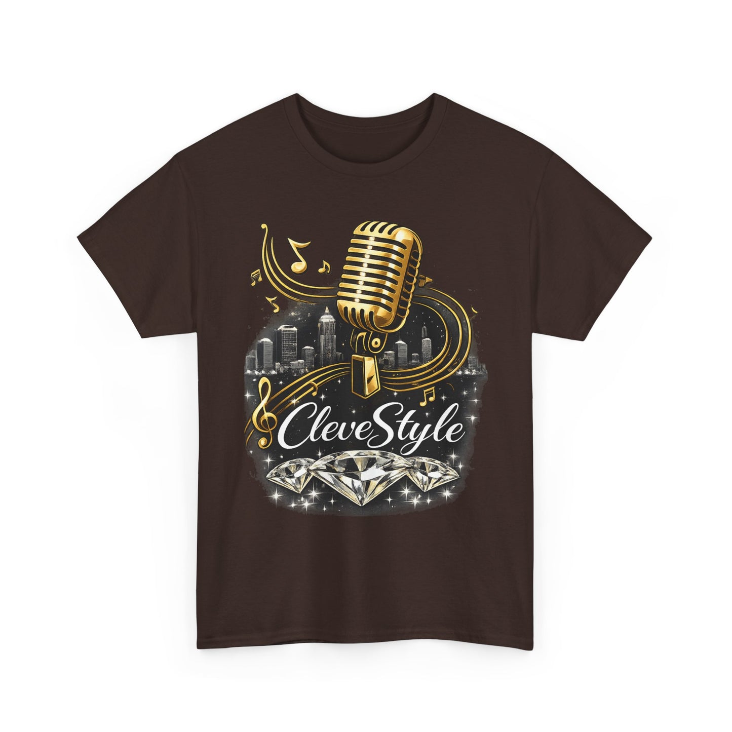 Microphone Music Tee — "CleveStyle" Vintage Gold Mic Music T‑Shirt