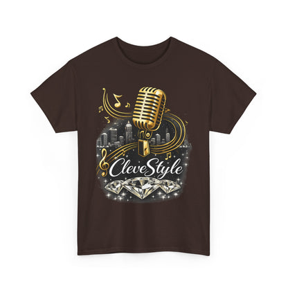 Microphone Music Tee — "CleveStyle" Vintage Gold Mic Music T‑Shirt