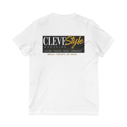 CLEVEstyle Logo V‑Neck Tee — Build Create Be Seen Back Graphic