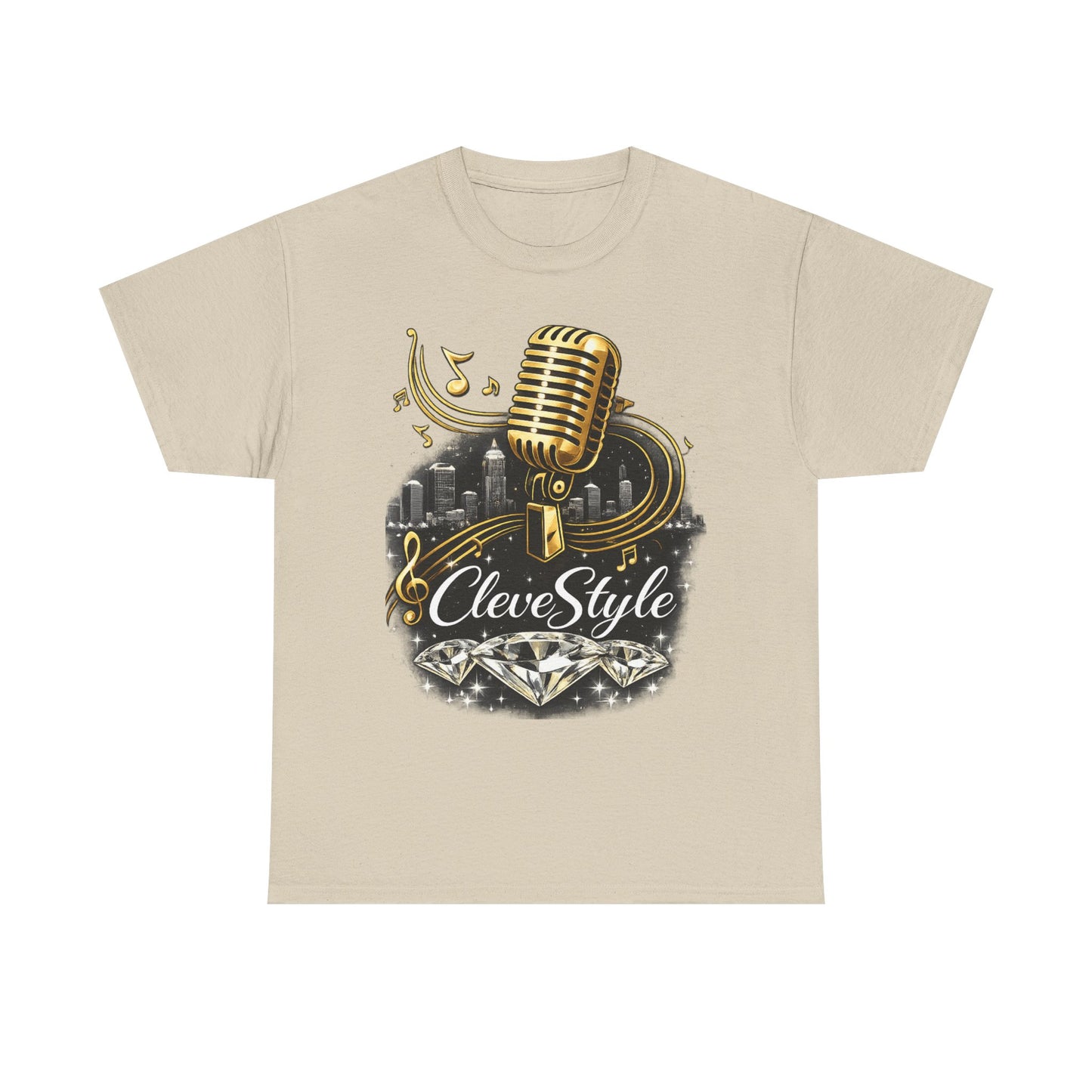 Microphone Music Tee — "CleveStyle" Vintage Gold Mic Music T‑Shirt
