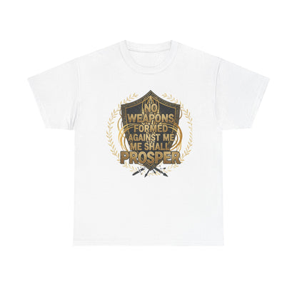 Shield Emblem Tee — “No Weapons Formed Against Me Shall Prosper” Inspirational Graphic T‑Shirt