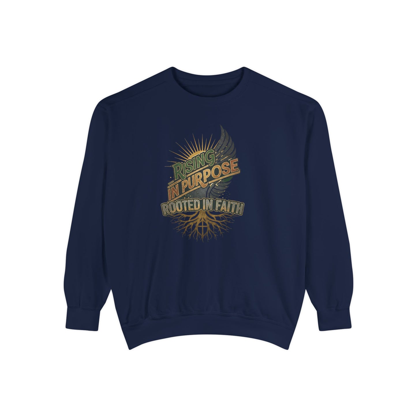 Sweatshirt — "Purpose Rooted in Faith" Vintage Religious Crewneck