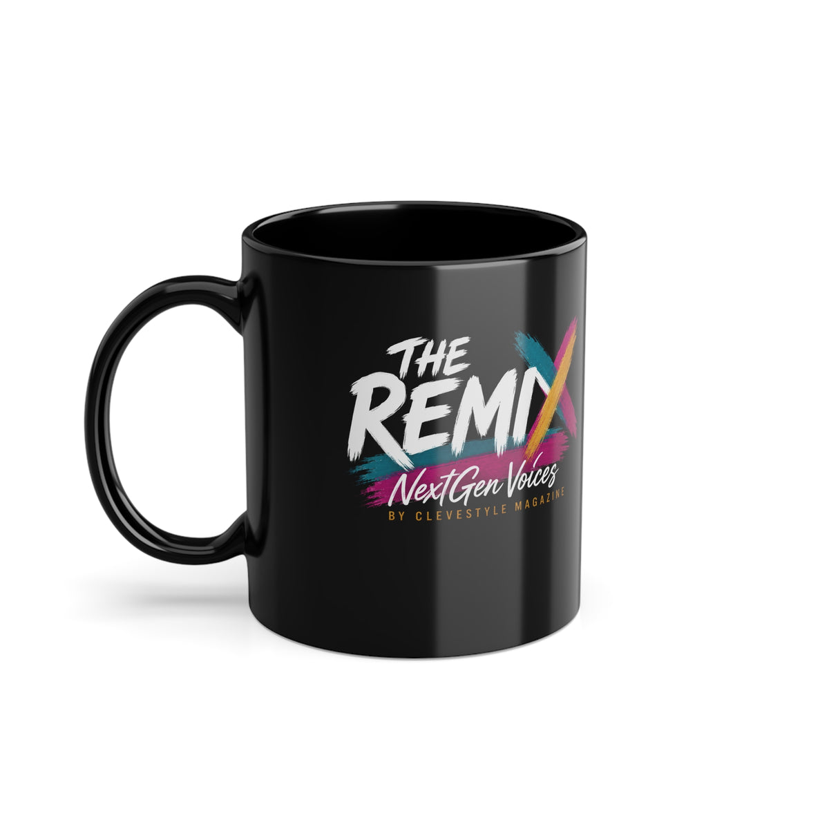 Black Coffee Mug — 'The Remix' Retro Neon Logo 11oz
