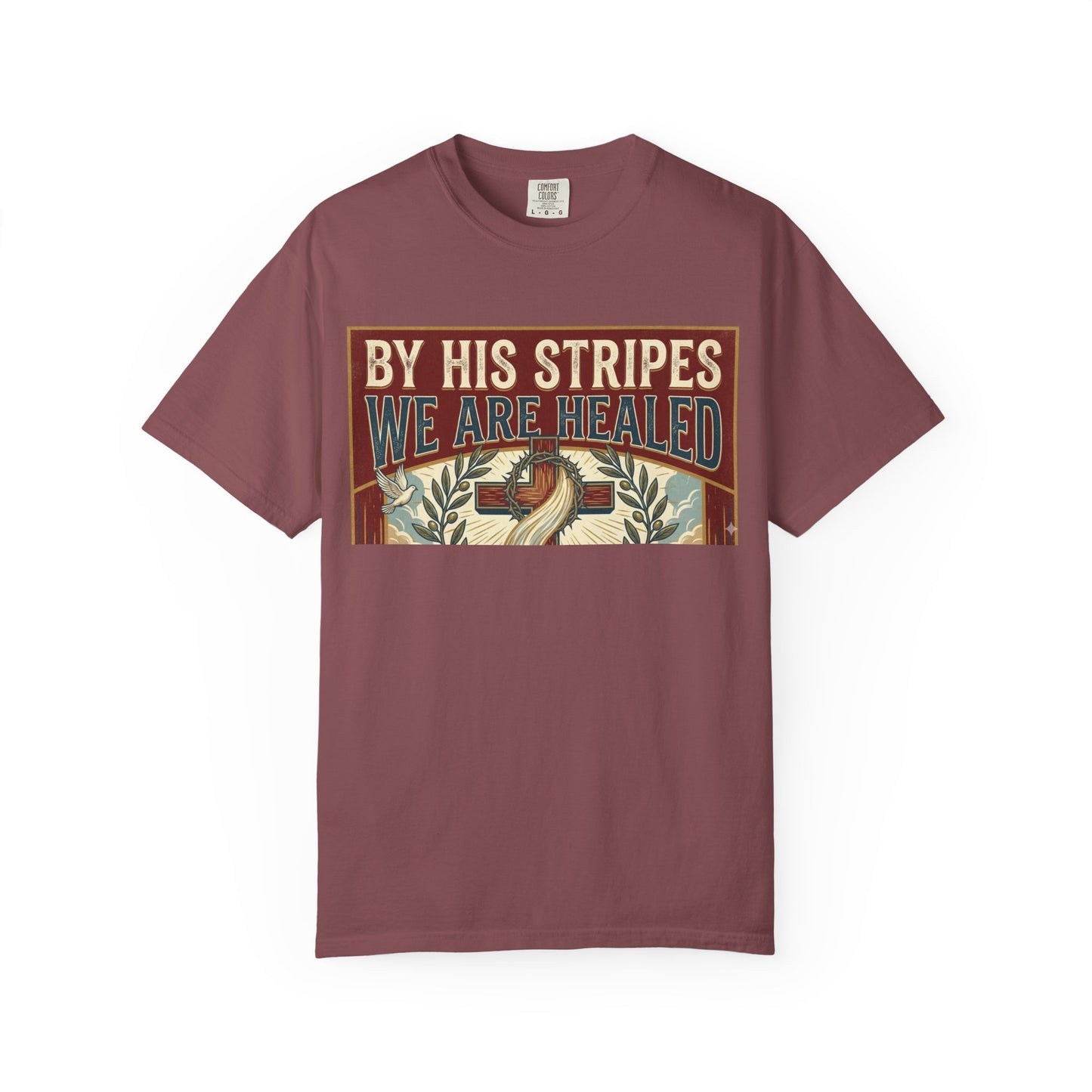 Christian T-Shirt — "By His Stripes We Are Healed" Vintage Faith Tee