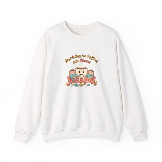 Surviving on Coffee and Chaos Sweatshirt | parenting morning humor, tired parent