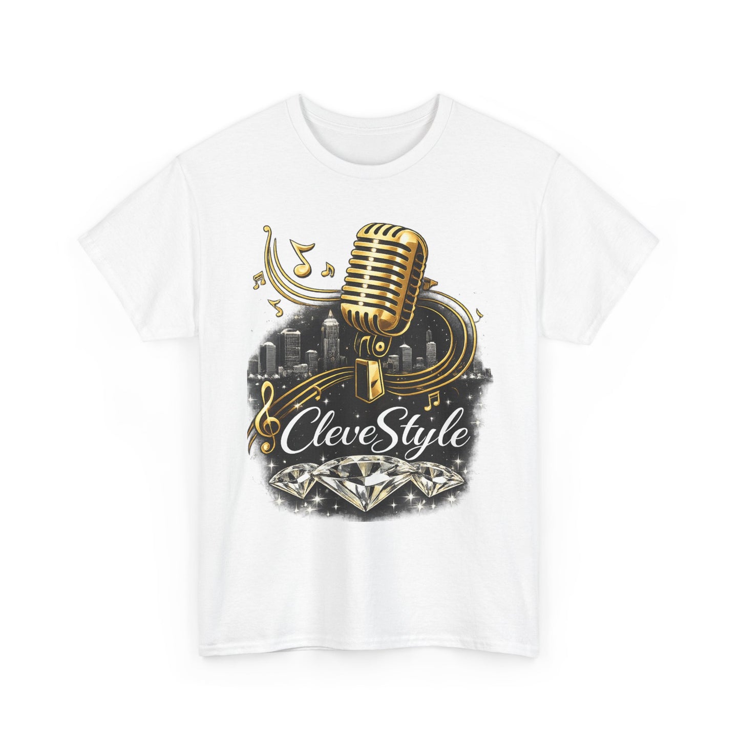 Microphone Music Tee — "CleveStyle" Vintage Gold Mic Music T‑Shirt
