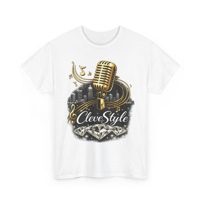 Microphone Music Tee — "CleveStyle" Vintage Gold Mic Music T‑Shirt