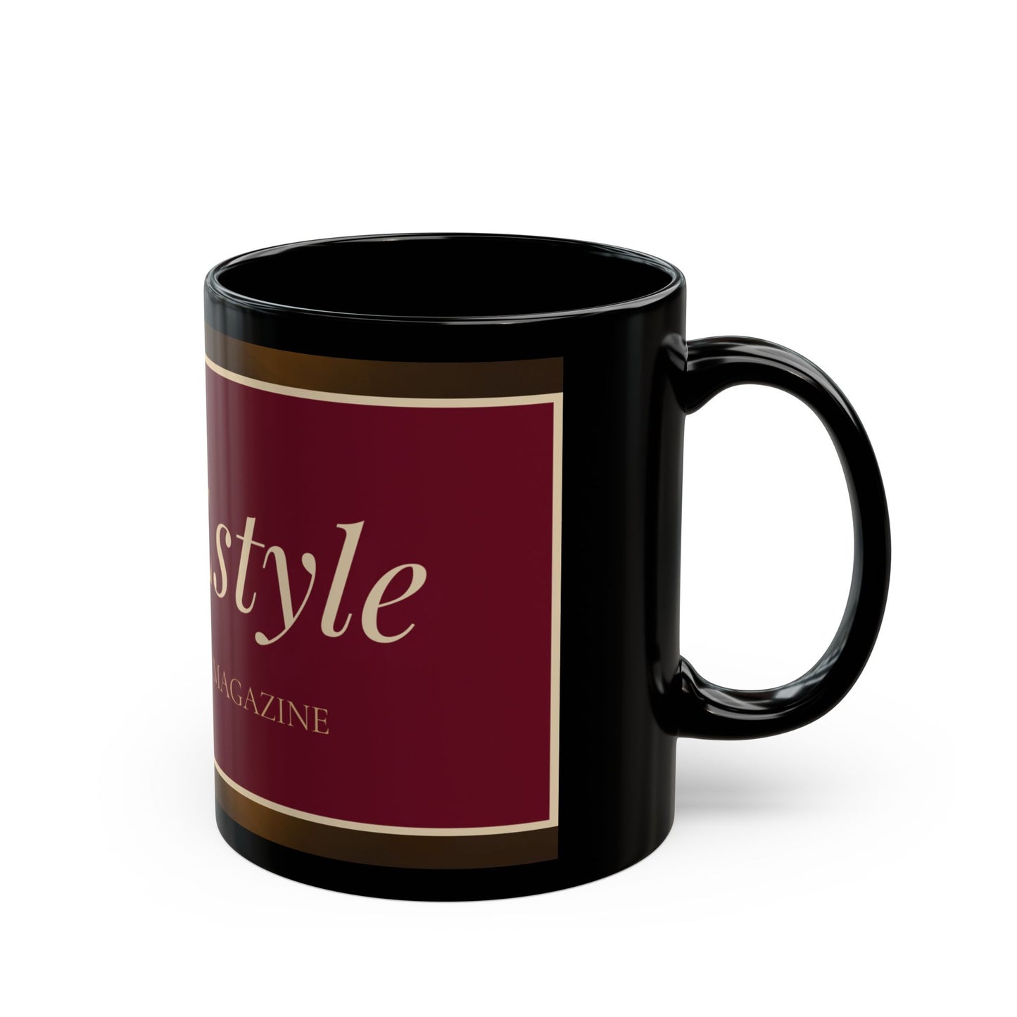 CLEVEstyle Magazine Black Coffee Mug — Elegant Burgundy & Gold 11oz/15oz