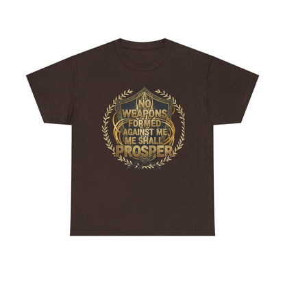 Shield Emblem Tee — “No Weapons Formed Against Me Shall Prosper” Inspirational Graphic T‑Shirt