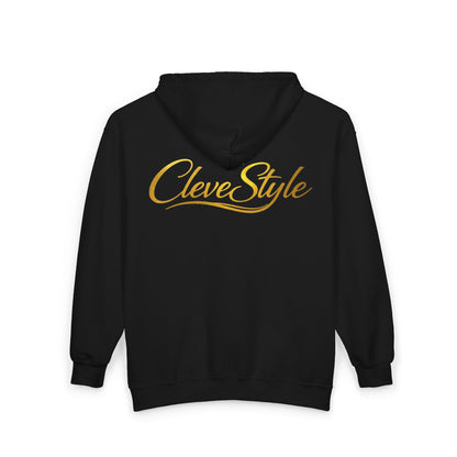 CleveStyle Zip Hoodie — Gold Crown Script Full-Zip Hooded Sweatshirt