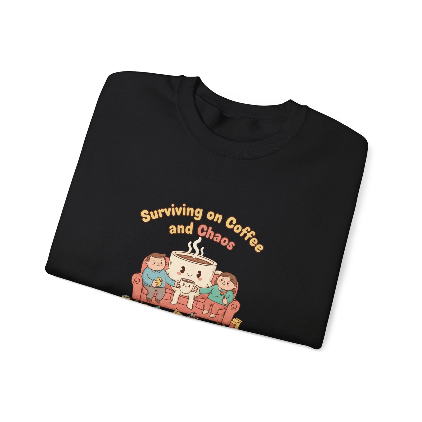 Surviving on Coffee and Chaos Sweatshirt | parenting morning humor, tired parent