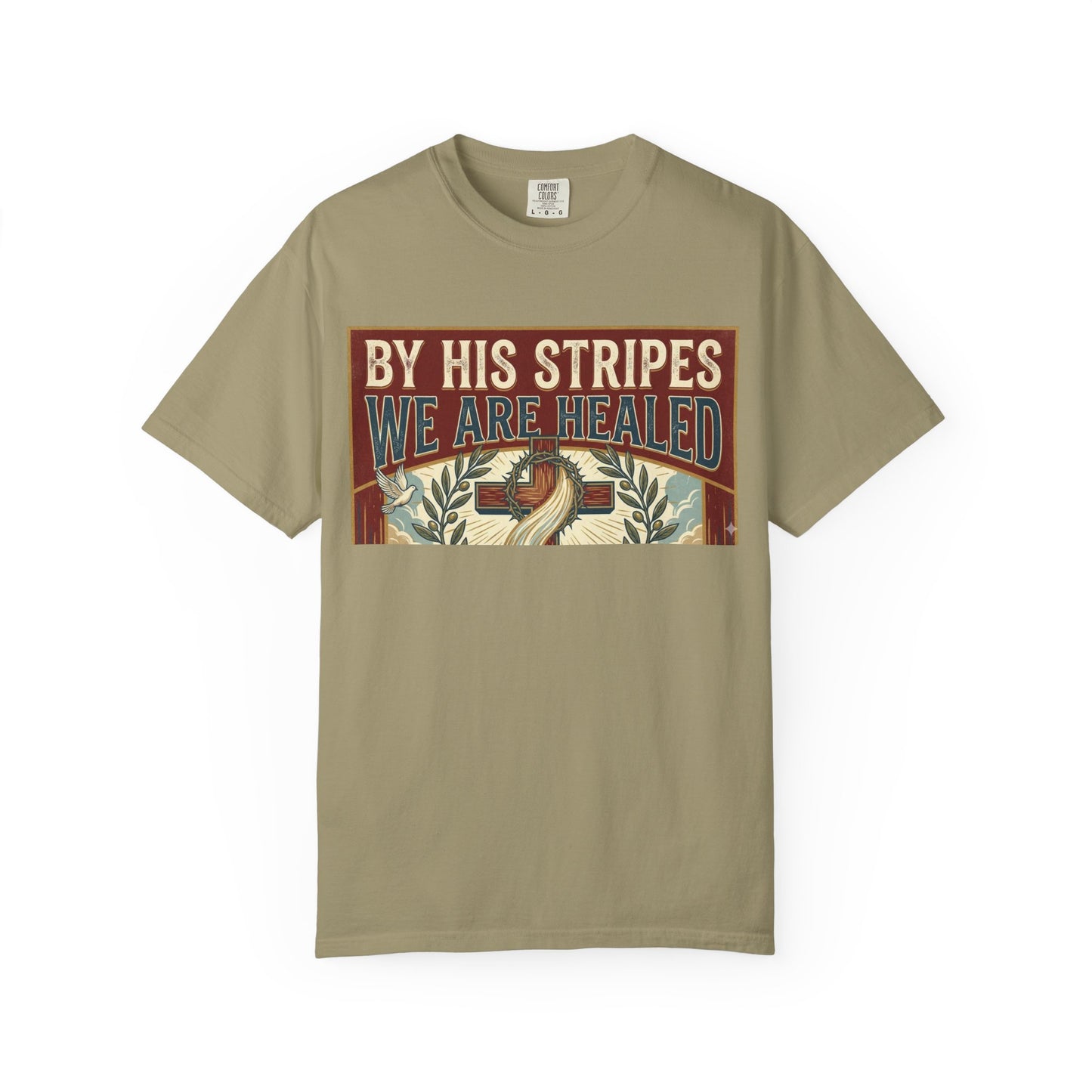 Christian T-Shirt — "By His Stripes We Are Healed" Vintage Faith Tee