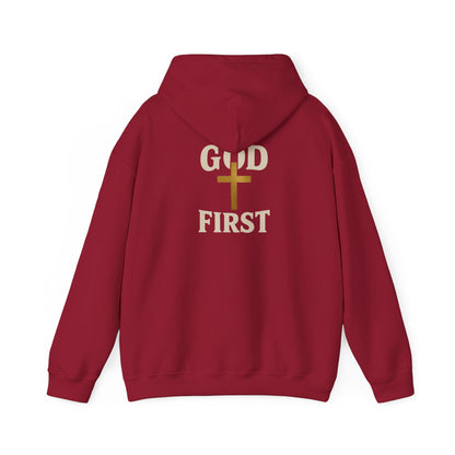 God First Hoodie — Faith-Based Christian Pullover with Gold Cross