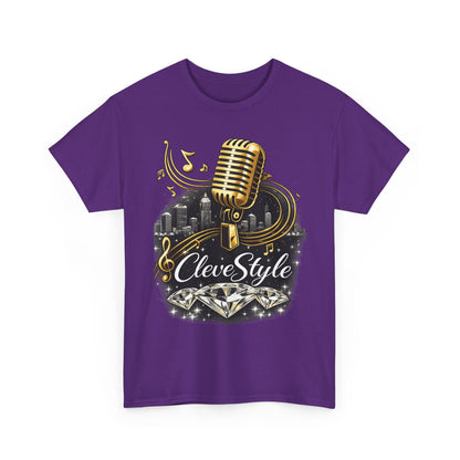 Microphone Music Tee — "CleveStyle" Vintage Gold Mic Music T‑Shirt