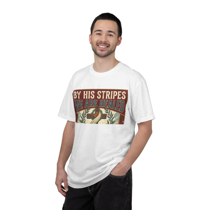 Christian T-Shirt — "By His Stripes We Are Healed" Vintage Faith Tee